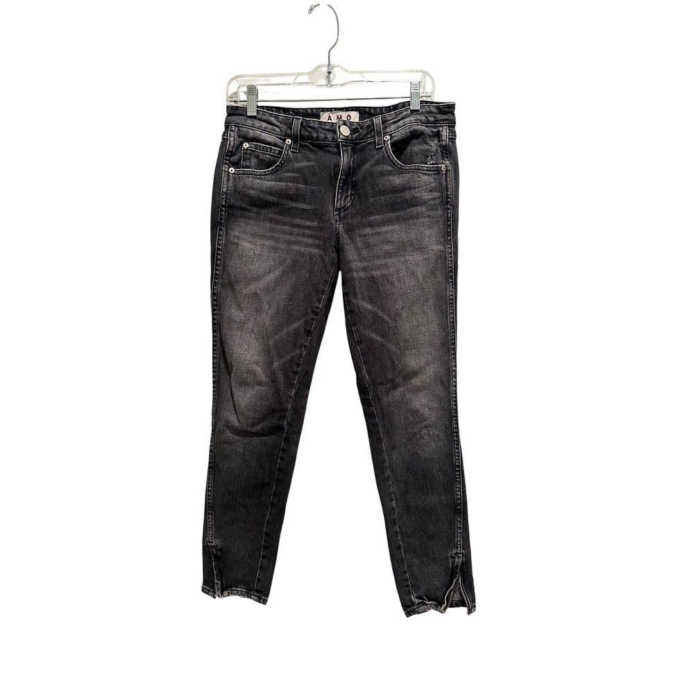 AMO Twist Zip Skinny Jeans Smoke Wash Black Denim Size 28 Grunge Biker